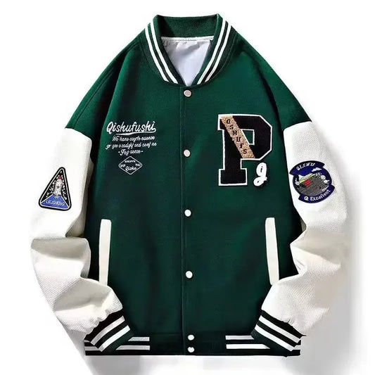 Mænds løs pasform afslappet jakke baseball uniformsjakke amerikansk stil Trendy mærke farveblok High Street Hooligan stil