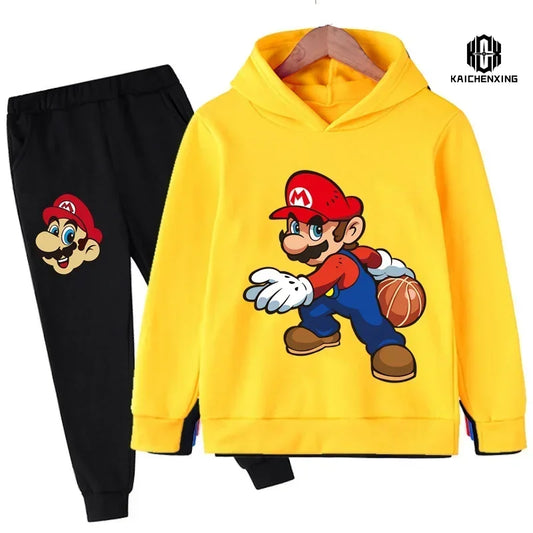 2024 New 2-16T Anime Super Mario Clothes Kids Mario Bros. Printed Sweatshirt Pants Suit Boy's Tracksuit Baby Girl Tracksuit Teen