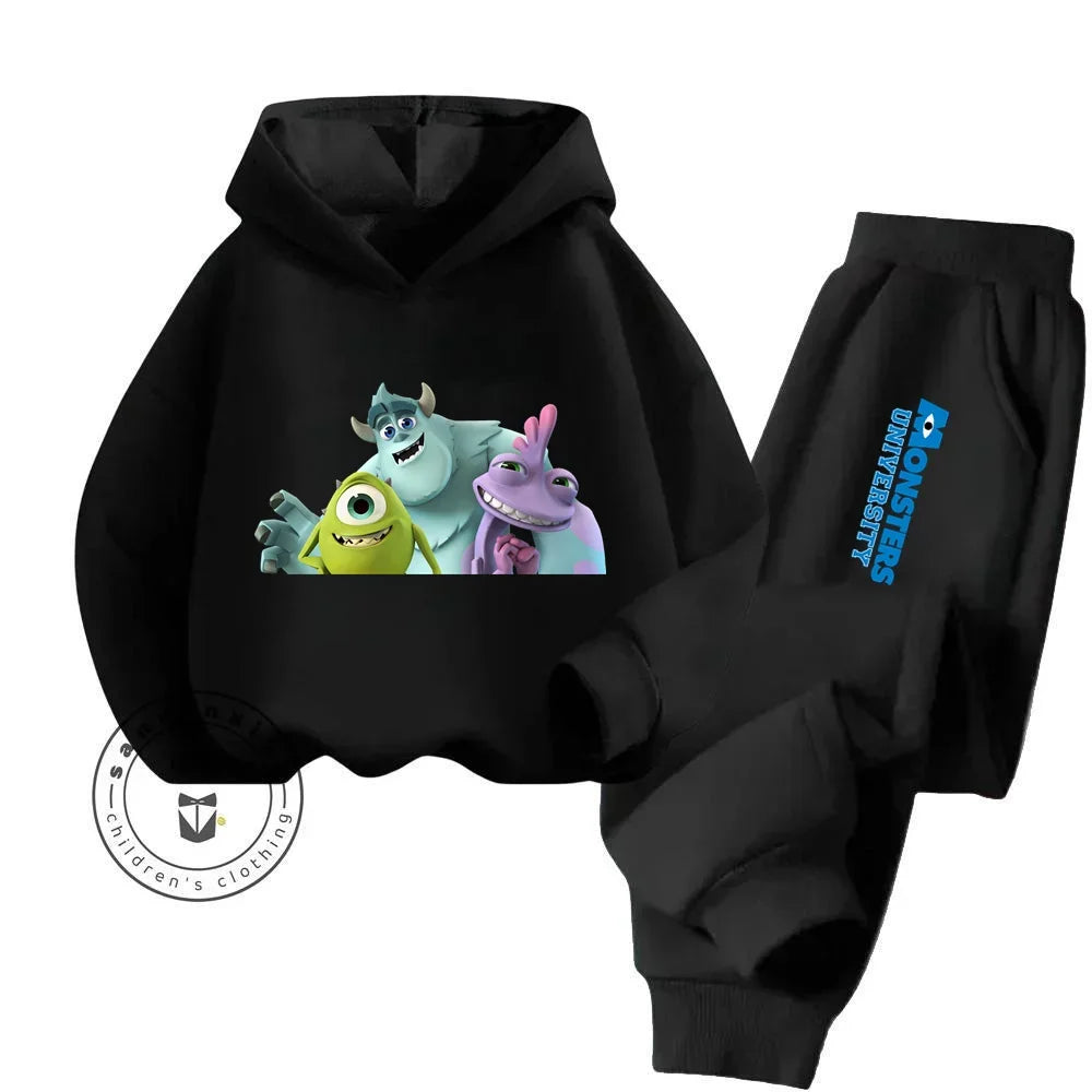 Casual Coziness Long Sleeve Sets That Are Loose Elastic and Perfectly Comfortable for Boys Girls Monsters Inc Cartoon Hoodie Set