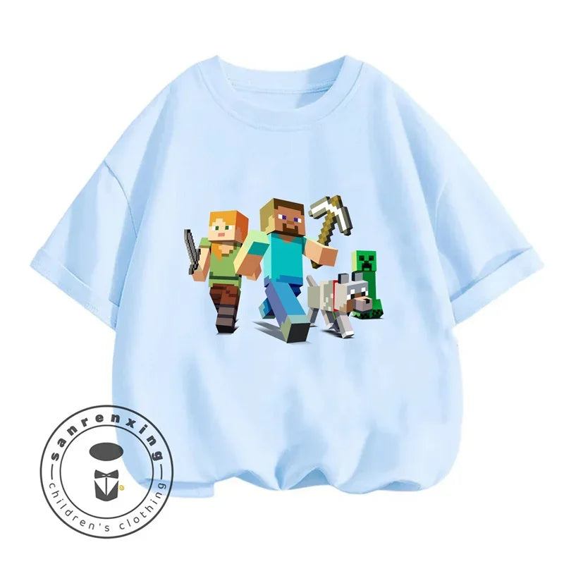 Minecraft T-shirt Summer Children Clothes Kids Tops Toddler Round Neck Short-sleeved Cartoon Shirt Top