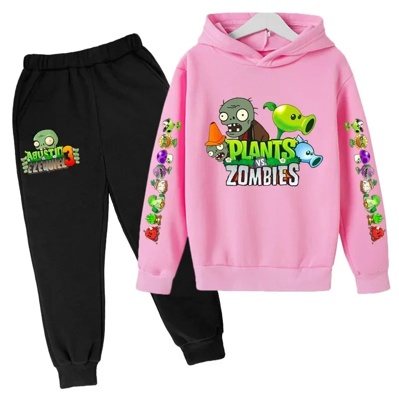 New Cartoon Plants Vs. Zombie Clothing Spring and Autumn Boys Girls Clothes Long-Sleeved Suit Kids Sportswear Hoodie Costume Set