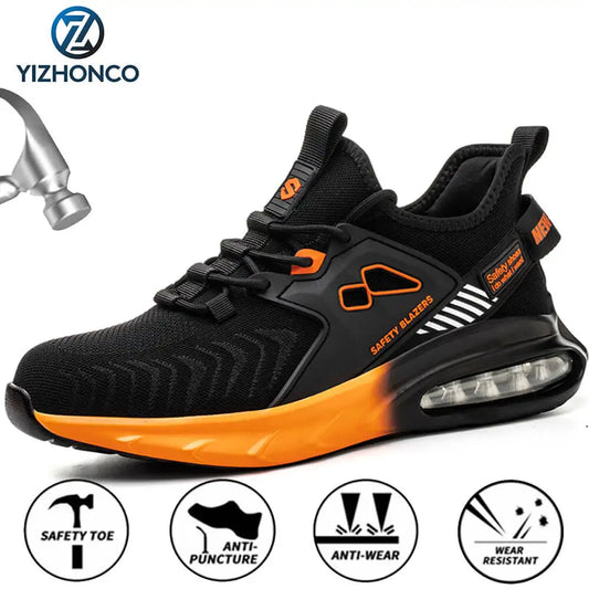 Autumn Men's Safety Shoes Orange Air Cushion Steel Toe Sports Shoes Black Safety Shoes For Men Anti-Smashing Industrial Shoes