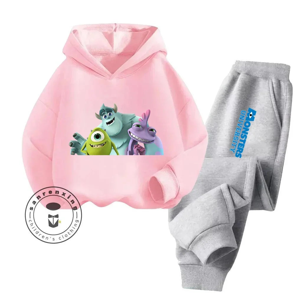 Casual Coziness Long Sleeve Sets That Are Loose Elastic and Perfectly Comfortable for Boys Girls Monsters Inc Cartoon Hoodie Set