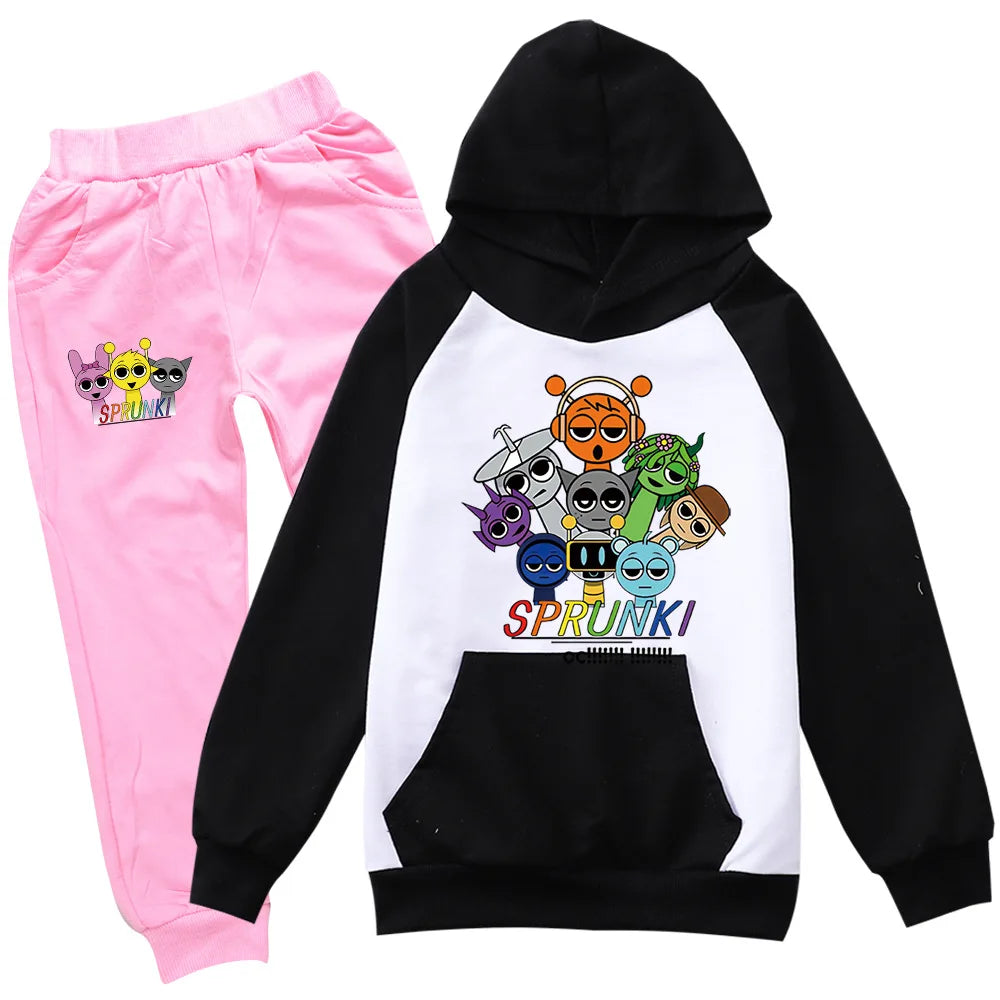 Sudadera Sprunki Clothes Set Kids Sprunky Incredibox Hoodie Boy Spring Fall Tracksuit Girls Hoody Sweatshirt Top Pants 2pcs Sets