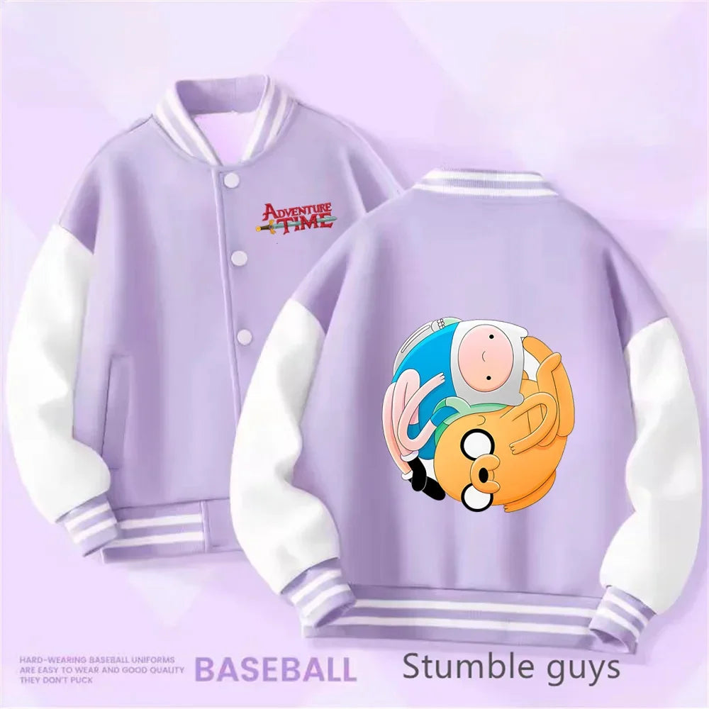 Adventure Time Kids Cotton Jacket Suit Kuromi Melody Overcoat Pants Autumn Child Loose Sports Baseball Uniform Clothes Gift