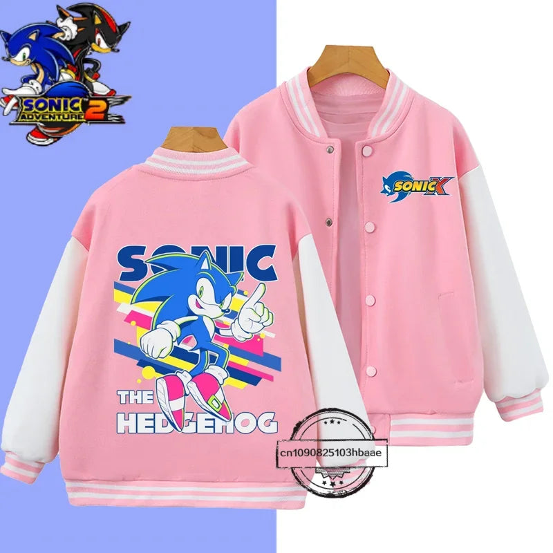 2024 Fashion Boys Nintendo Series Baseball uniform Sonic 1-14 year old girls Coat Cartoon Print Spring and Autumn Jacket