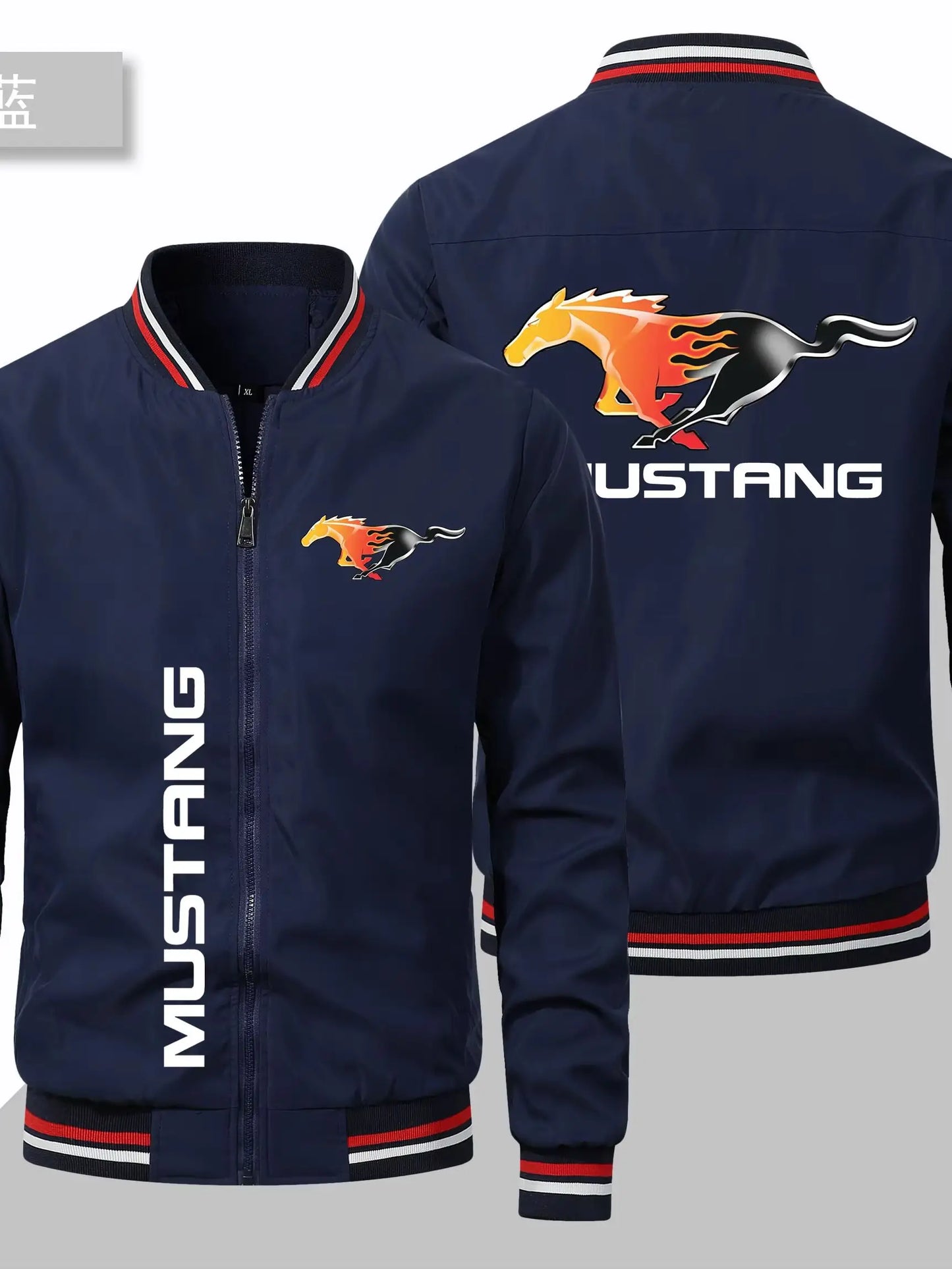 Spring and Autumn High-end Car Logo, Mustang Printed Men's Jacket, Fashionable Baseball Jacket, Men's Casual Outdoor Clothing