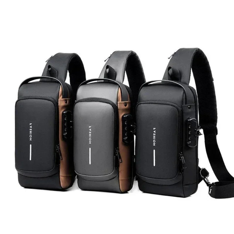 Men Anti Theft Chest Bag USB Charging Crossbody Sling Pack