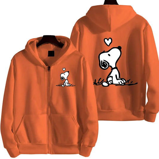 Snoopy Women Zip Up Hoodie Cartoon Anime Spring Autumn Men Oversized Sweatshirt 2024 New Fashion Khaki Couple Jackets Coats