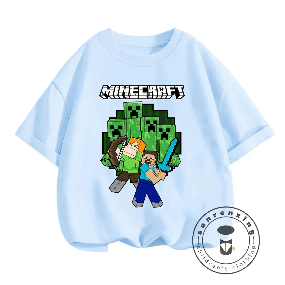 2024 Summer Minecraft Print Children Cotton T Shirts Cartoon Game Boys Girls Clothes Kids T-shirt Clothes For 3-13Y