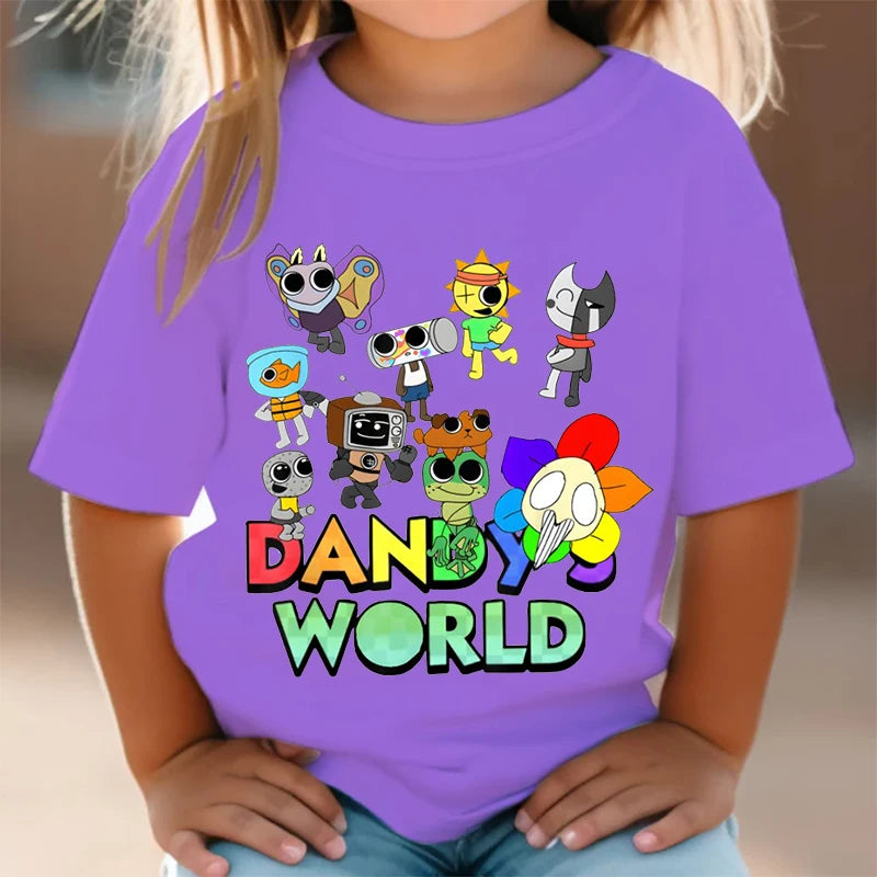 Dandy's World Print T Shirt For Kids Boy 2025 New Fashion Dandys World Anime Short Sleeve Tshirt Y2k Tops Toddler Girls Clothes