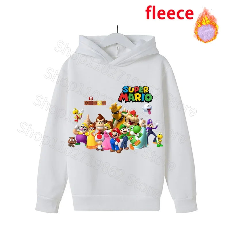 Super Mario Bros Kids Clothes Princess Peach Luigi Fleece Sweatshirts Cartoon Game Character Pattern Long Sleeves Baby Show Gift