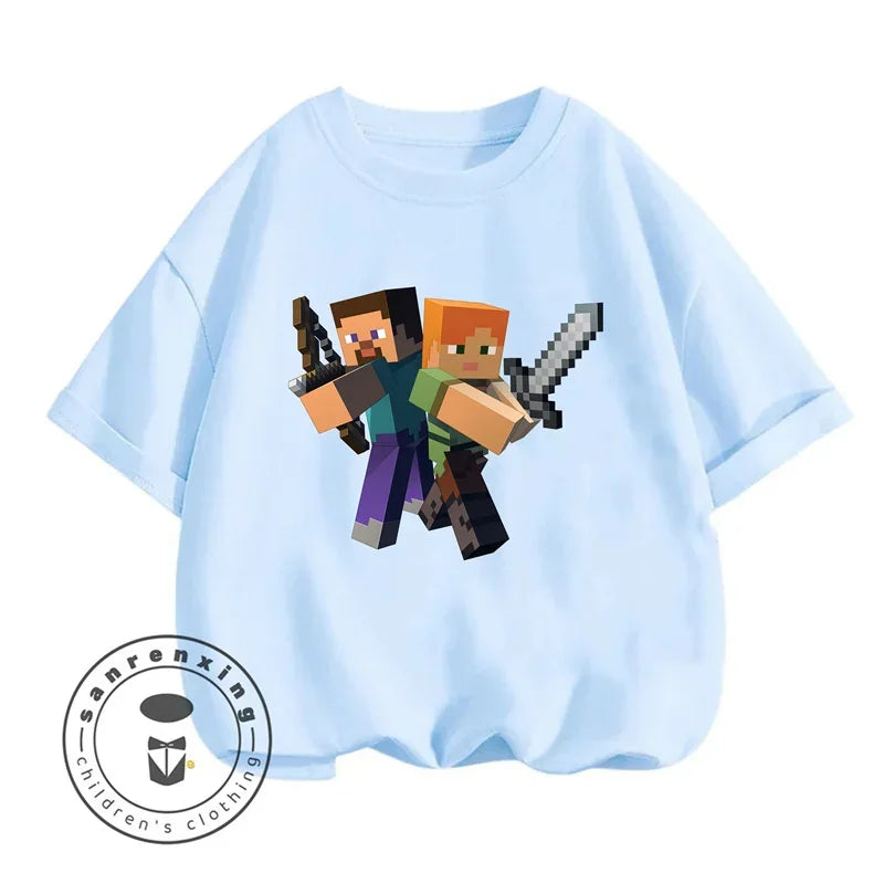 Minecraft T-shirt Summer Children Clothes Kids Tops Toddler Round Neck Short-sleeved Cartoon Shirt Top