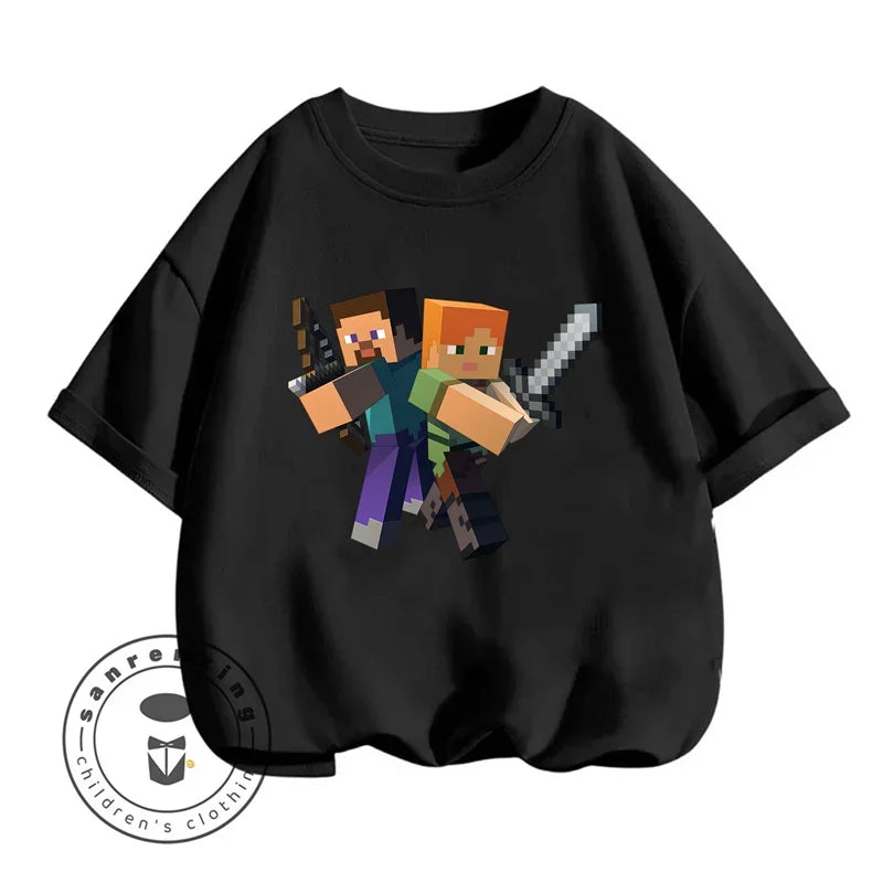 Minecraft T-shirt Summer Children Clothes Kids Tops Toddler Round Neck Short-sleeved Cartoon Shirt Top