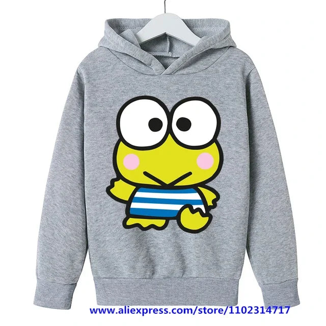 MINISO Kero Kero Keroppi Hoodie Kids Clothes Girls Clothing Sanrio Boys Sweatshirts Spring Boys Long Sleeves Cartoon Hooded