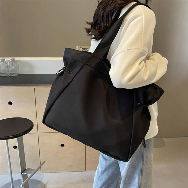 Brown Tote Bag College Casual Shoulder Bags Aesthetic Fashion Woman  Large Nylon Travel With Zipper Shopping For University