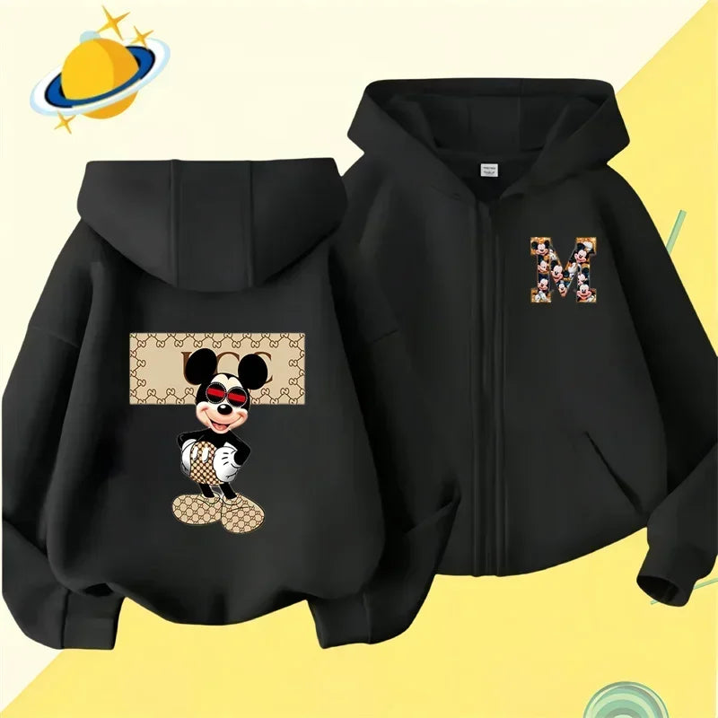 Mickey Mouse Mickey Minnie Kids zipper hoodie Cartoon Print Disney Fall/Winter Long sleeved sweatshirt Casual boys Girls Kawaii