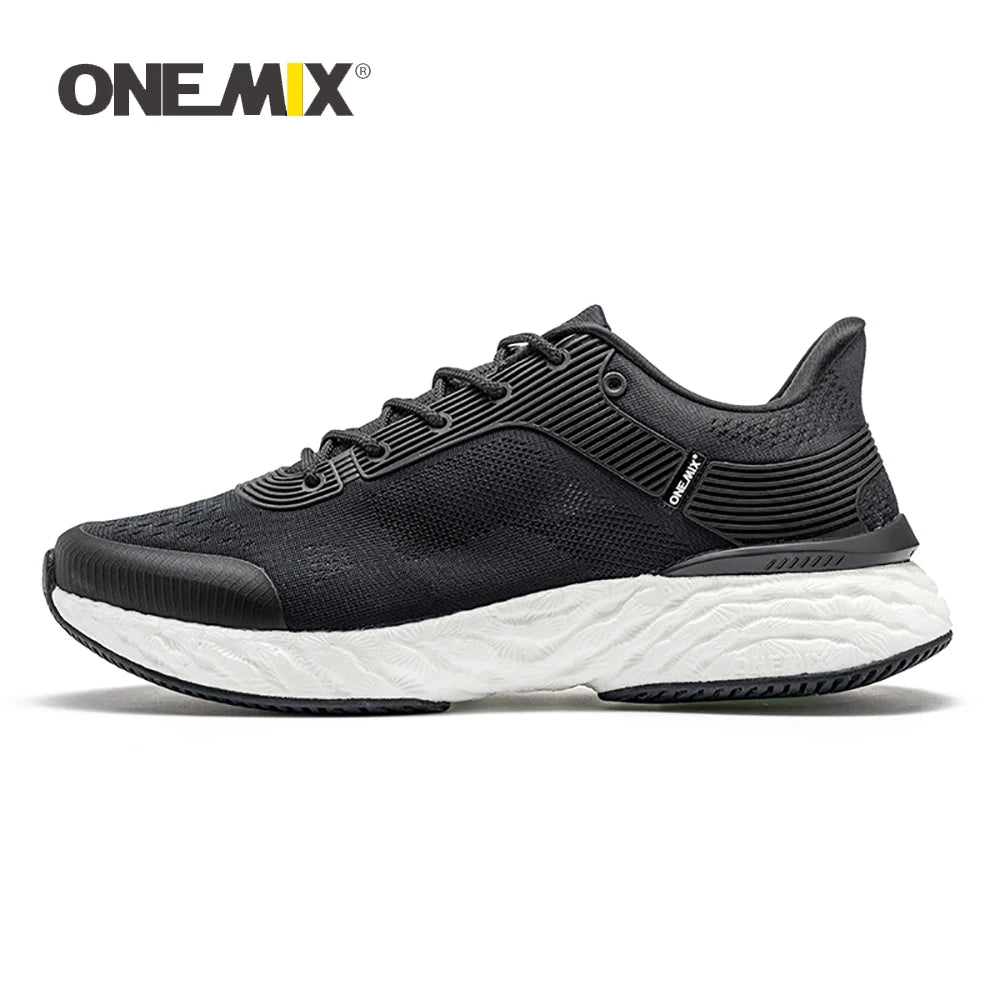 ONEMIX Black White Running Shoes For Men Sneakers Marathon Trainers Footwear Breathable Mesh Women Walking Tennis Sports Shoes