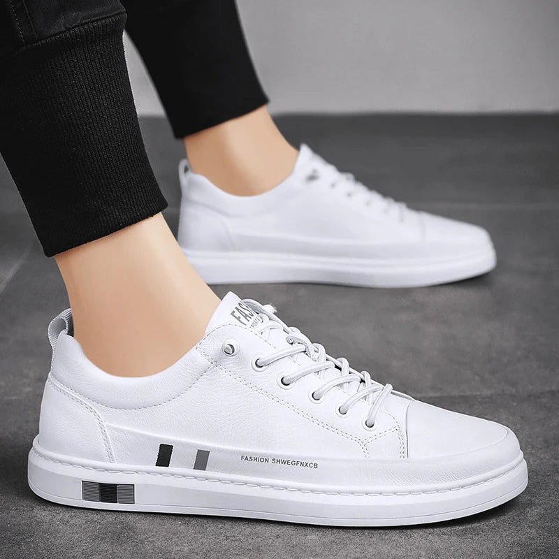 Low-top White Shoes Lace-up Comfortable Mens Sneakers White Tenis Shoes