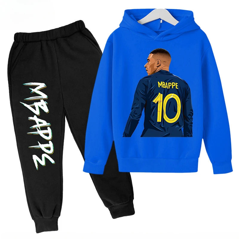 Children's Clothing Children's Hoodie Set Plus Sweatshirt Pants 2-piece Set for Boys and Girls Mbappe Avatar Printed Baby Girl