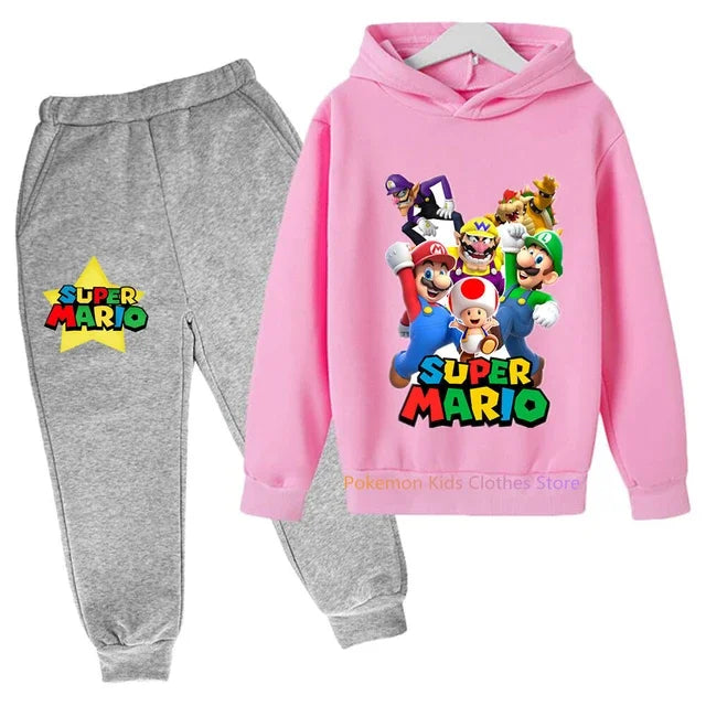 Baby Boys Clothes Super Mario Bros Hoodie Sets Kids Spring Autumn Girls Casual Hoodies+pants 2pcs Set for Children Boys Suit