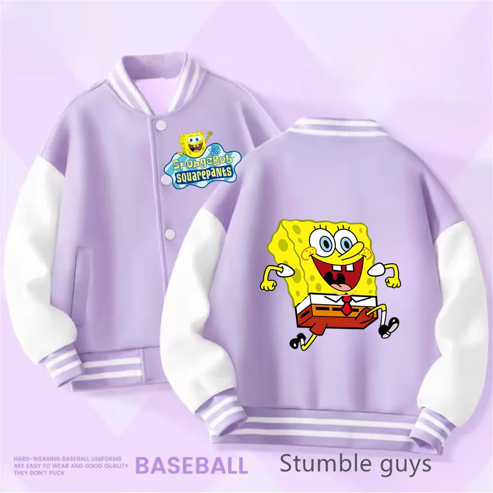 Kids Clothing 2-14 Years Old Baseball Uniform Boys Girls Fall/Winter Jacket SpongeBob SquarePants Print Thickened Warm Coat