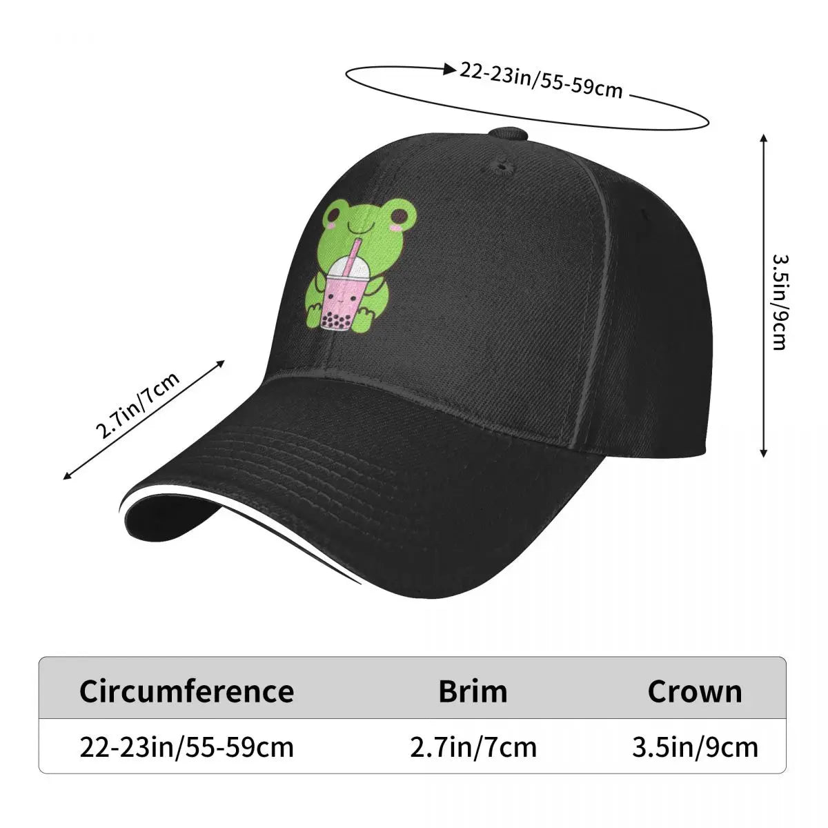 Boba Tea Frog Froggy Boba Chibi Kawaii Frog And Champignon Baseball Caps Casquette Solhatte