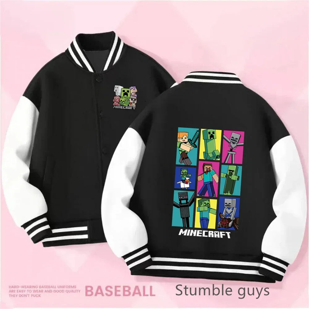 1-14 Year Old Birthday Gift Library Baseball Uniform Minecraft Cartoon Printed Boys and Girls Kawaii Fall and Winter Jacket