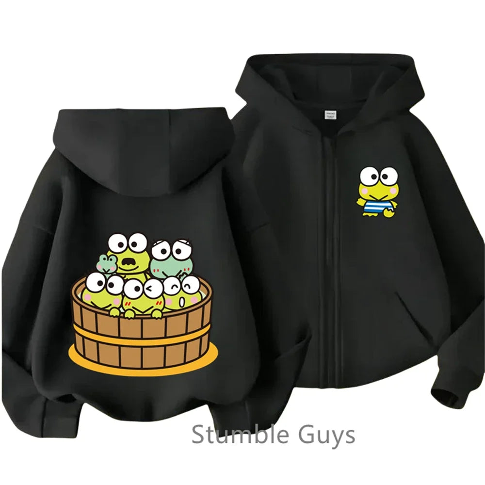 New Kero Kero Keroppi Zipper Hoodie Kids Clothes Boys Fashion Girls Sweater Casual Long Sleeve Anime Sonic Trucksuit