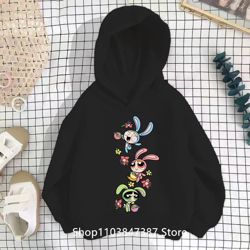 Kawaii Anime Powerpuff Cute Girls Hoodie Sweatshirt boy girl Spring Autumn Pullovers Harajujku Powerpuff Kids Anime Clothes