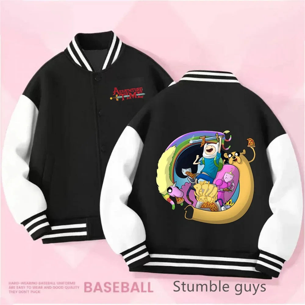 Adventure Time Kids Cotton Jacket Suit Kuromi Melody Overcoat Pants Autumn Child Loose Sports Baseball Uniform Clothes Gift