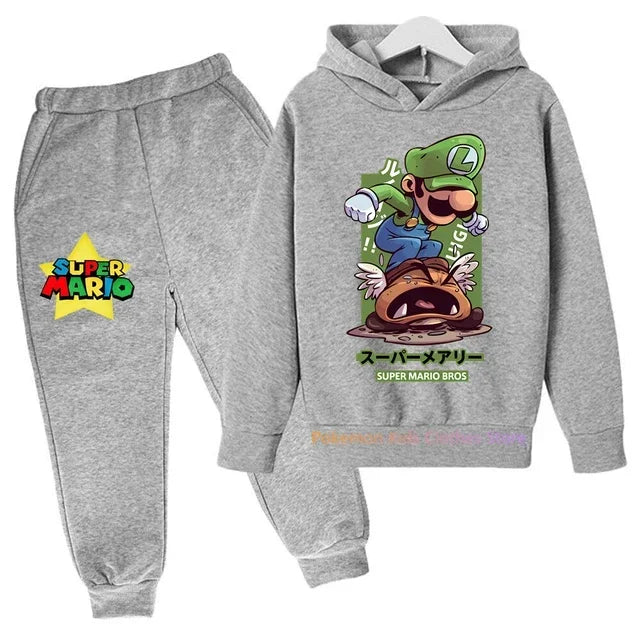 Super Mario bros boys Clothing Girls Set Kids Hoodies Tops Sweater Clothes+ trousers Pants 2pcs Set Gifts Toddler Outfit 2-14T