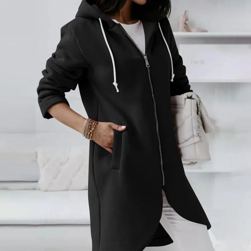 Oversized Women Loose Zip Sweatshirts Casual Female Hoody Tie Collar Zip Up Pocket Baggy Streetwear Hooded Coats JYFS-JY7755