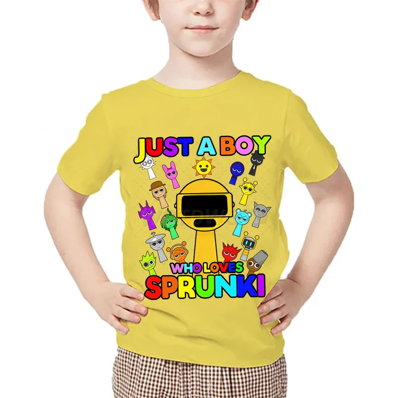 Just A Boy Who Loves Sprunki Kids T-shirt Horror Game Character TShirts Short Sleeve Tops Sprunki Boys Girls Fashion Streetwear