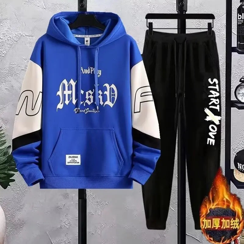 Spring Autumn Fashion Men's Sets Hip Hop Hooded Sweatshirt Men+Casual Jogger Elastic Waist Trousers Men Clothing Tracksuit Sets