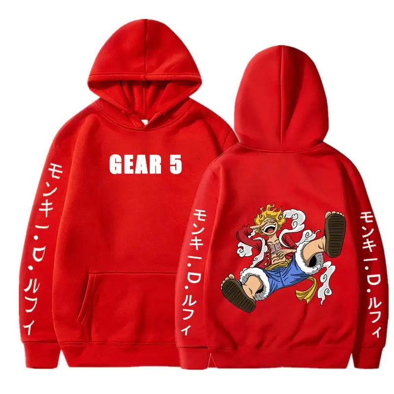 One Piece Anime Men's Hoodies Monkey D. Luffy Gear 5 Sun God Graphic Street Unisex Cotton Pullover Hooded Women Loose Sweatshirt