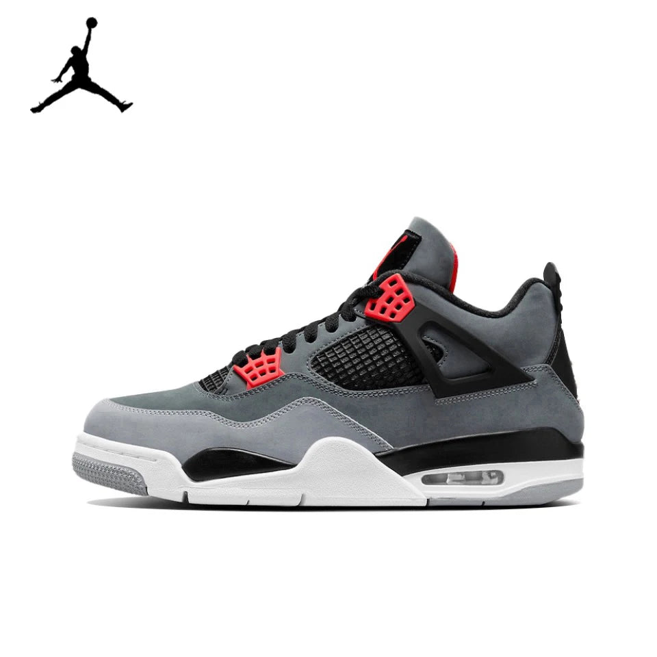 Original Air Jordan 4 "Neutral Grey" "Red Cement" Comfortable Retro Basketball Shoes Men's White and Black and Red DH6927-161