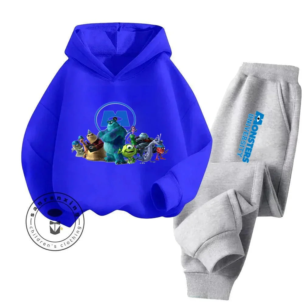 Casual Coziness Long Sleeve Sets That Are Loose Elastic and Perfectly Comfortable for Boys Girls Monsters Inc Cartoon Hoodie Set