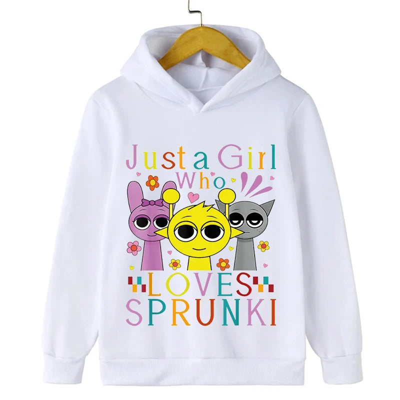 Just a Girl Who Loves Sprunki Graphic Girls Hoodies Incredibox Game Sweatshirt Children's Long Sleeve Tracksuits Boys Casual Top