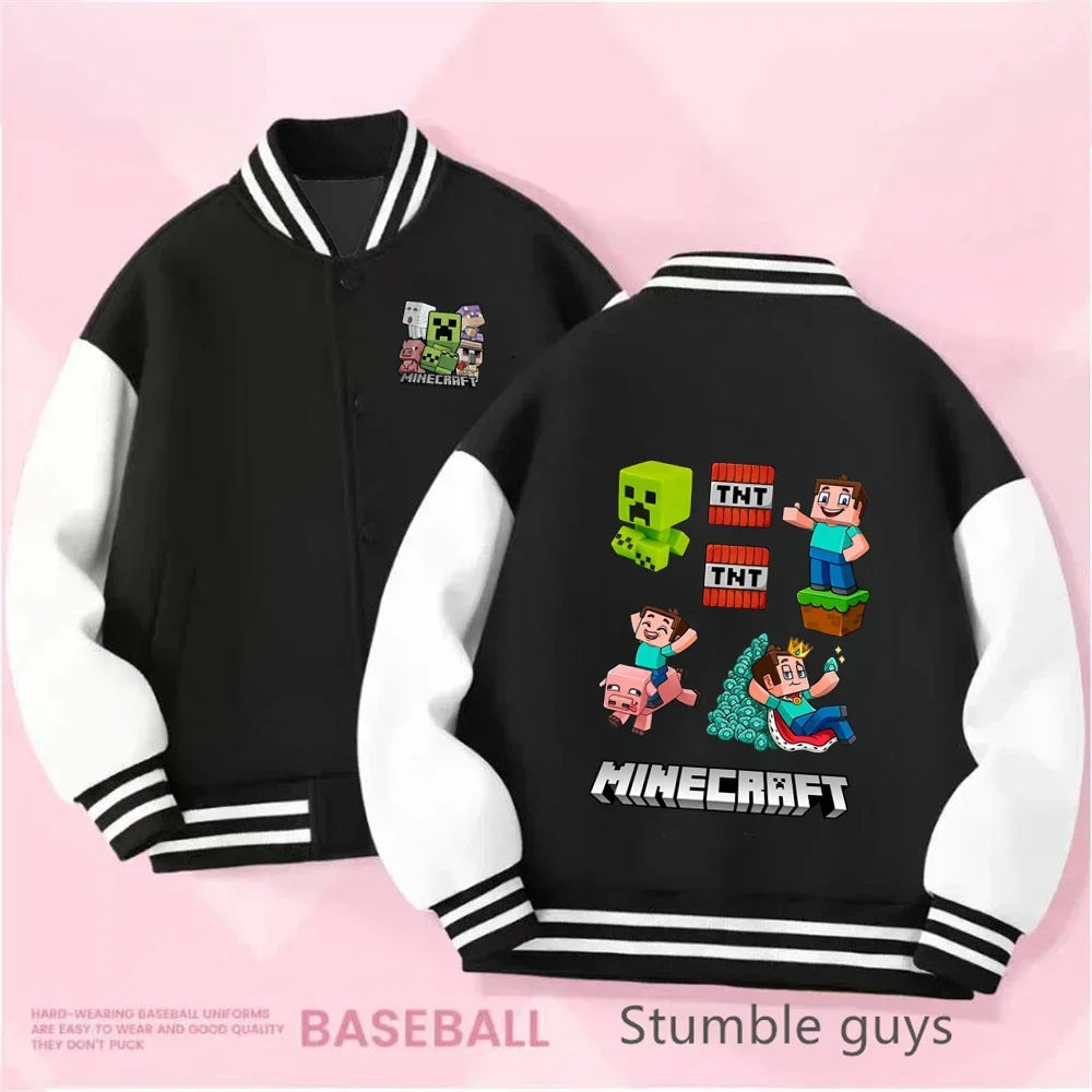 1-14 Year Old Birthday Gift Library Baseball Uniform Minecraft Cartoon Printed Boys and Girls Kawaii Fall and Winter Jacket