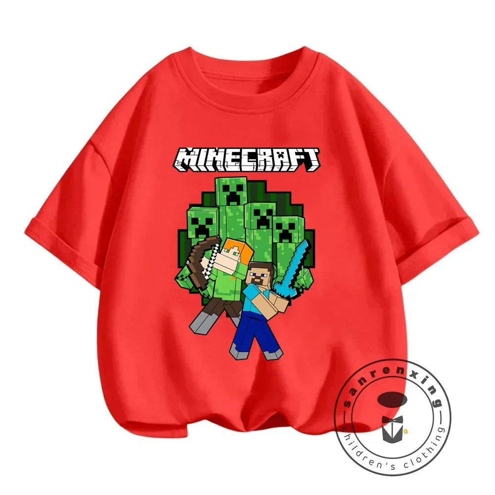 2024 Summer Minecraft Print Children Cotton T Shirts Cartoon Game Boys Girls Clothes Kids T-shirt Clothes For 3-13Y