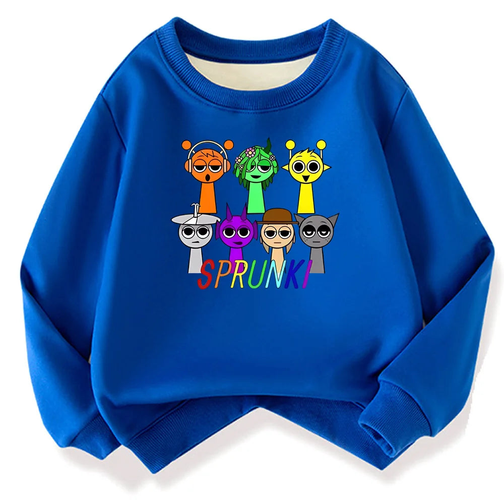 Sprunki Hoodie Fashion Kids Incredibox Hoodie Warm Sweatshirts Children's Winter Soft Clothing Cartoon Cotton Thick Hoodie