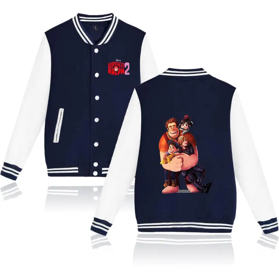 Wreck-It Ralph Varsity Baseball Bomber Jackets Men Women Clothes Streetwear Kids Boys Girls Harajuku Jacket Single Coats