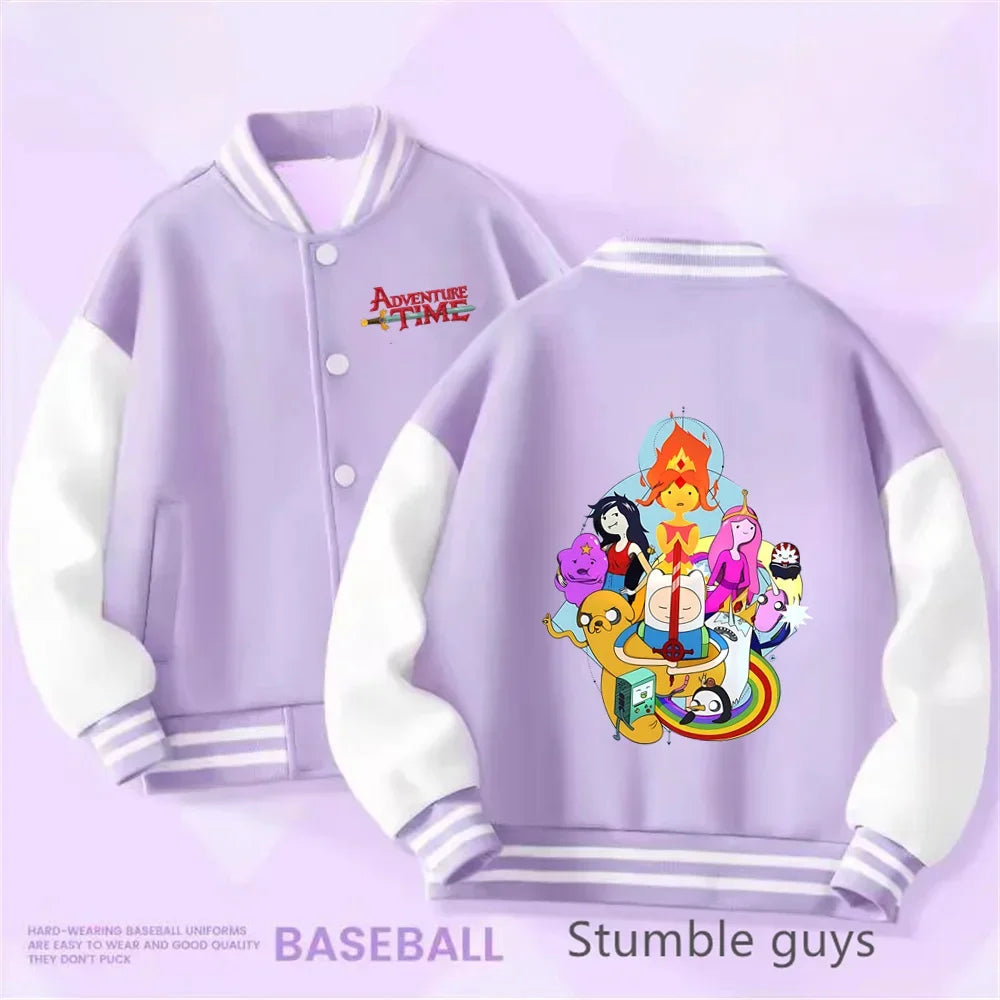 Boys and Girls for Stylish Coat Kids Sanrio Fall/Winter Jacket Baseball Uniform Adventure Time Pattern Print Thick Warm