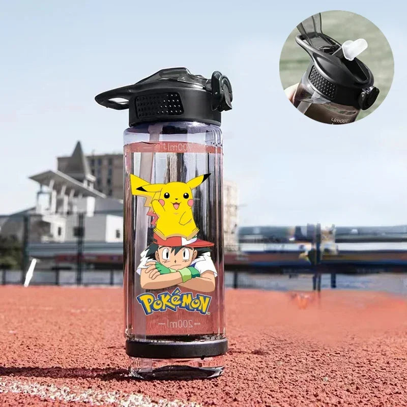 New Pokemon Pikachu Water Sippy Cup Large Capacity Water Bottle Plastic Cartoon Cup with Straw Outdoor Sports Fitness Kids Cup