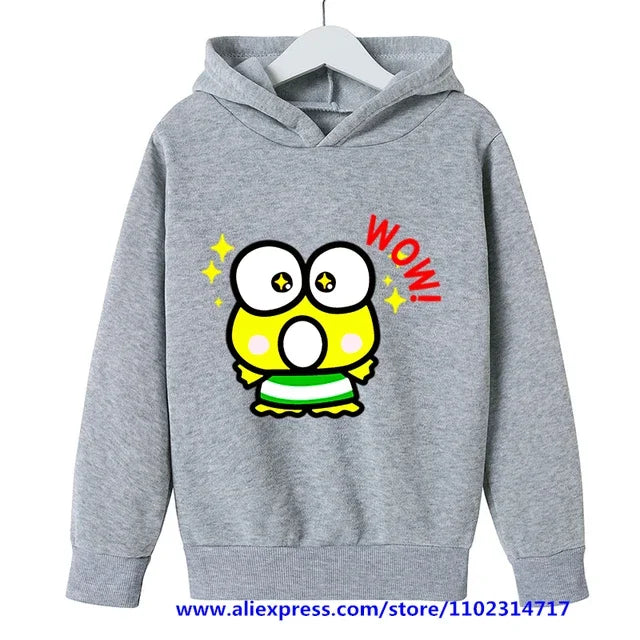 MINISO Kero Kero Keroppi Hoodie Kids Clothes Girls Clothing Sanrio Boys Sweatshirts Spring Boys Long Sleeves Cartoon Hooded