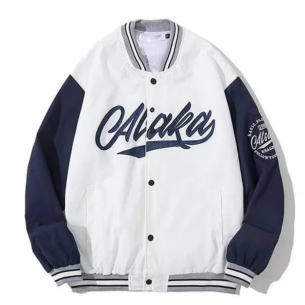 American New Fashion Letters Flocking Embroidery Baggy Baseball Uniform Women Y2K Harajuku Vintage Hip Hop Casual Couple Jacket