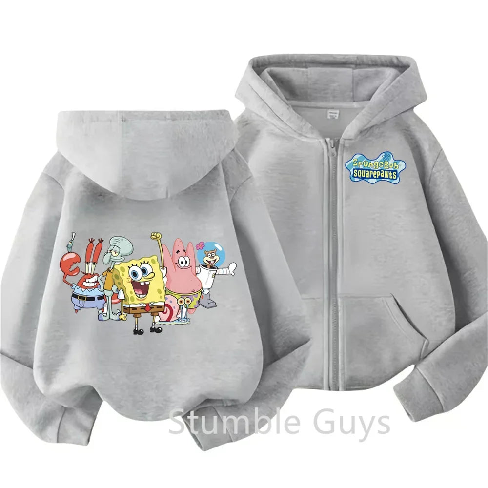 Spongebob Pie Big Star Squidward Kawaii Kids zipper hoodie print Fall/Winter comfortable loose top for boys and girls