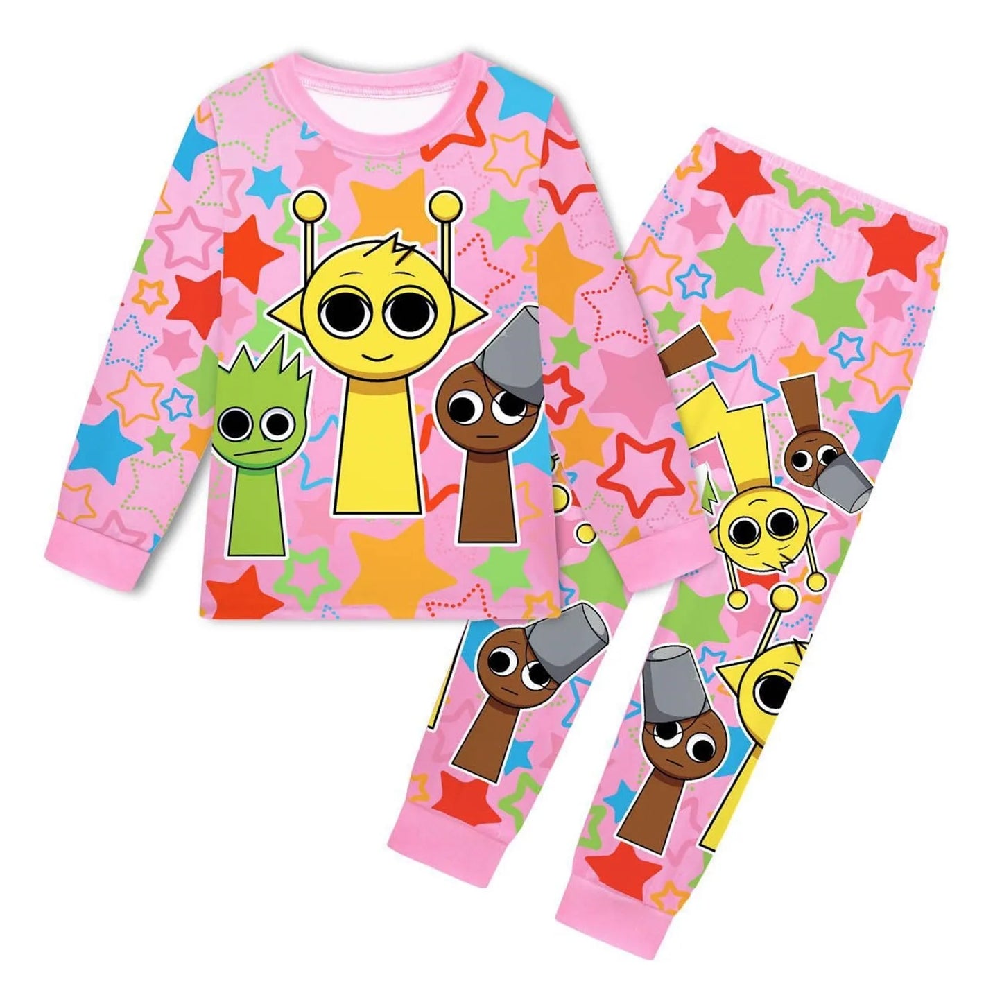 Sprunki Pajama Sets Kids Cartoon Incredibox Clothes Toddler Boys Daily Nightgowns Baby Girls Long Sleeve T Shirt+Pants 2pcs Sets