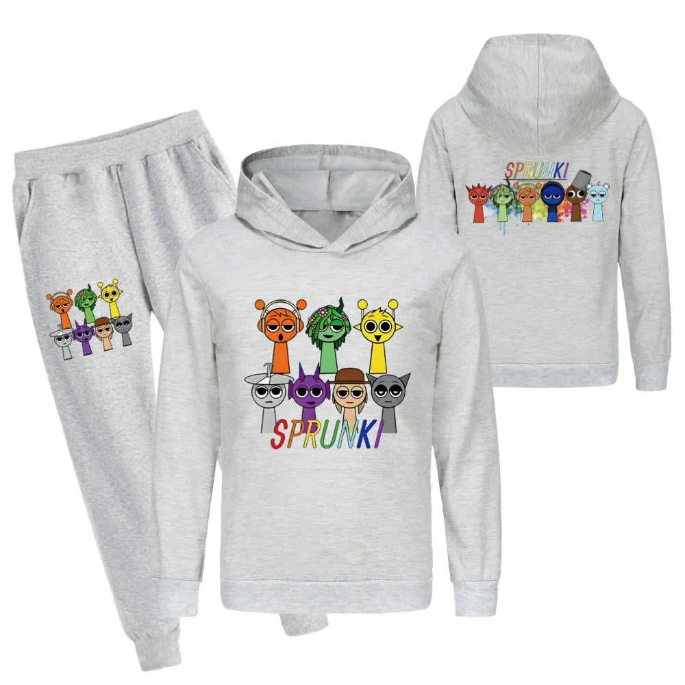 Sprunki Clothing Set Kids Game Incredibox Hoodies Jogger Pants Tracksuit Girls Hooded Tops Children Coat Baby Boys Streetwear